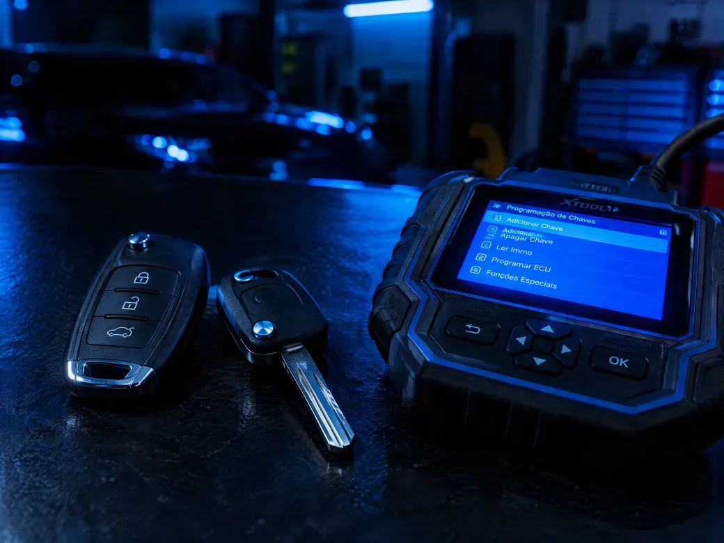 Chave automotiva com telecomando sendo programada